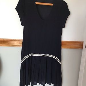 Navy Pleated Drop Waist Lightweight Summer Dress